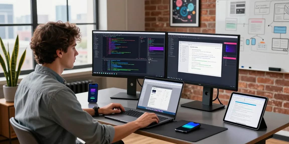 Developer at modern workspace coding with bdtjl technology tools