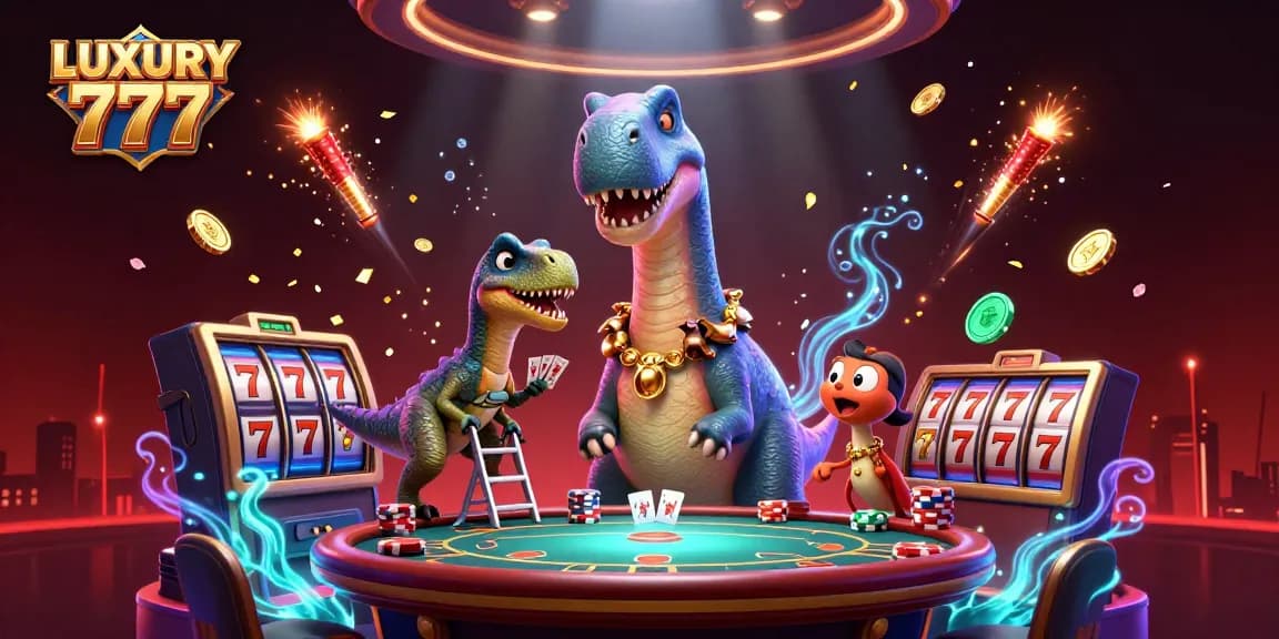 Menangkan LUXURY 777 dengan brontosaurus dan raptor dalam ilustrasi kasino yang memukau.