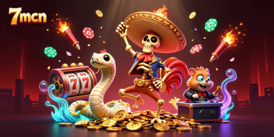 Experience the excitement of 7mcn through a vibrant 3D casino illustration depicting thrilling gaming elements.