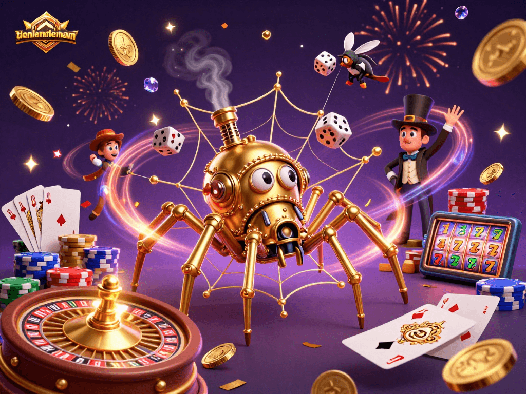 Engage in strategic gaming with tienlenmiennam featuring dynamic casino elements and vibrant characters.
