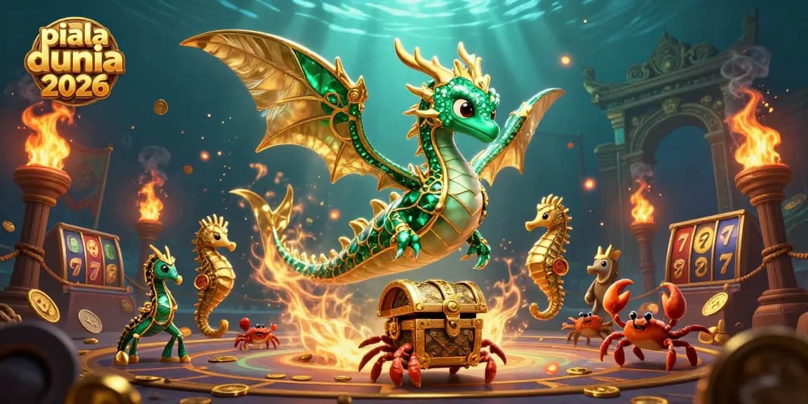 Experience the excitement of piala dunia 2026 with vibrant 3D casino-themed illustration showcasing rich gambling elements.
