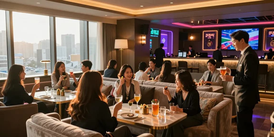 강남 구구단의 고급스러운 분위기에서 손님들이 프라이빗 룸을 즐기는 장면