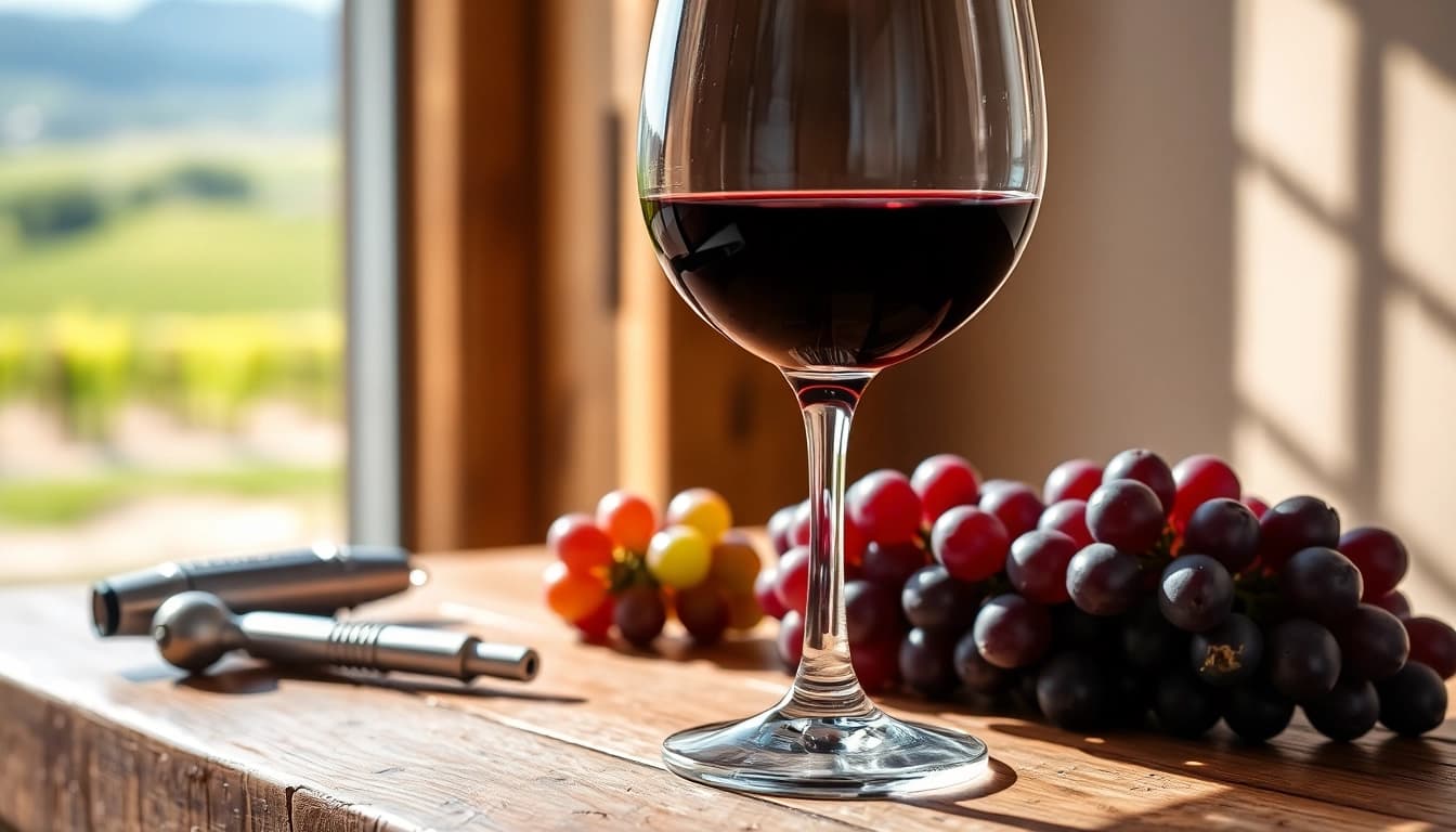 Enjoying Silt Petite Sirah Clarksburg with fresh grapes in a rustic setting