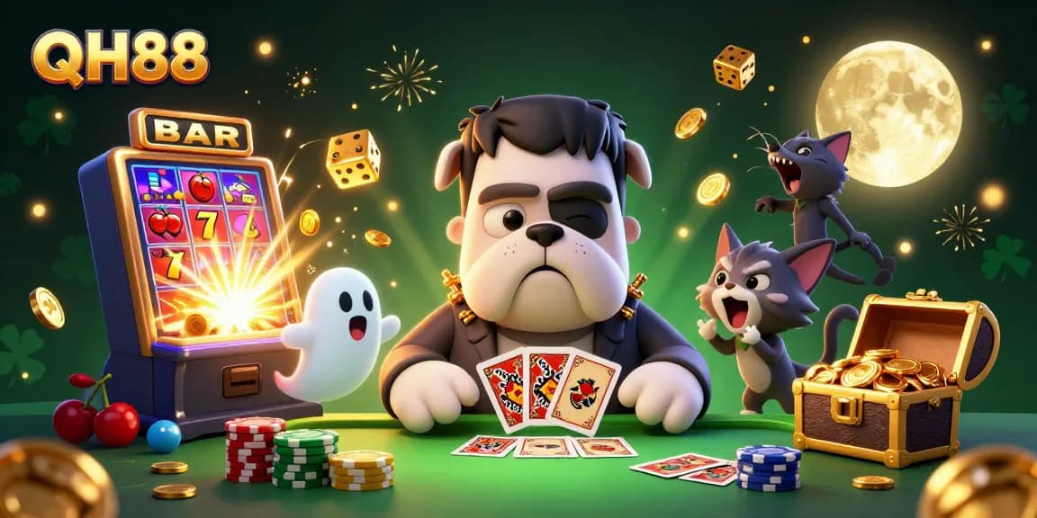 Experience thrilling gaming at QH88 with a lively 3D monster scene full of casino action.