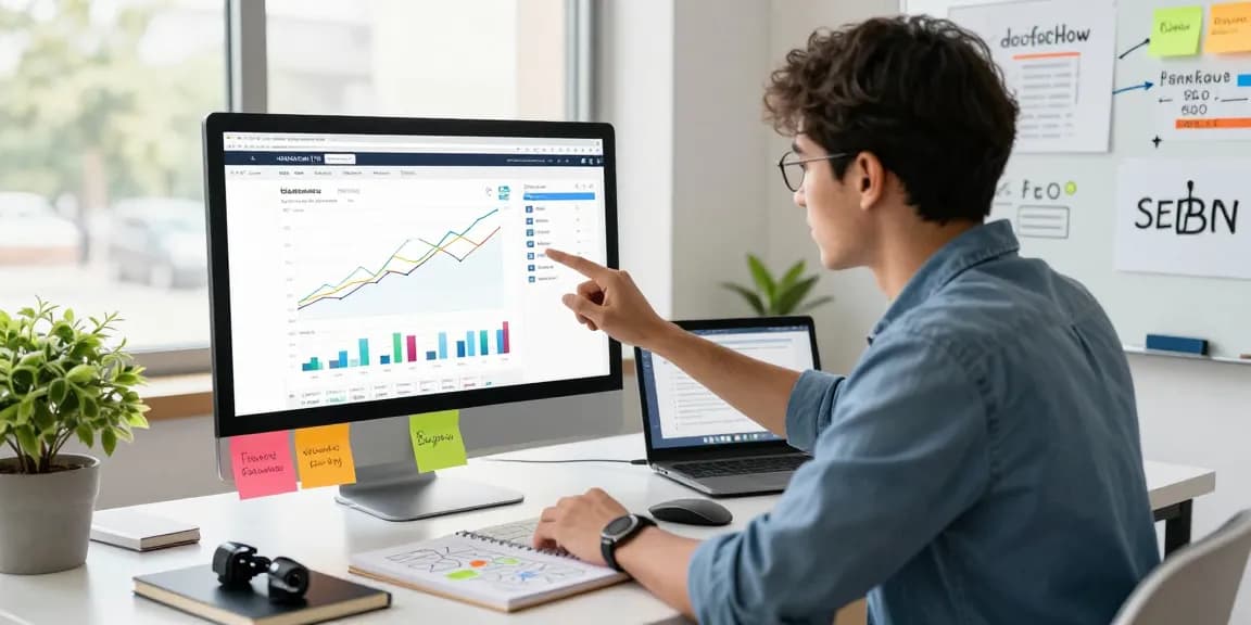 Dofollow PBN links analysis in a modern digital marketing workspace with SEO performance metrics displayed on screens.