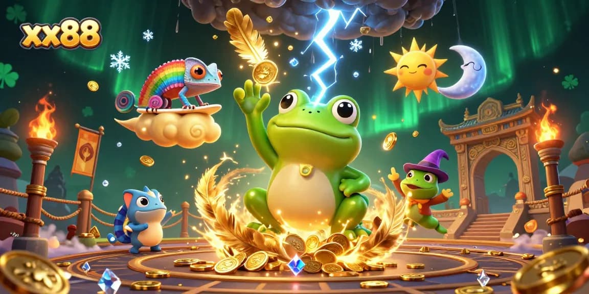 Experience thrilling gameplay at xx88 with a vibrant 3D casino scene of characters and gold coins.