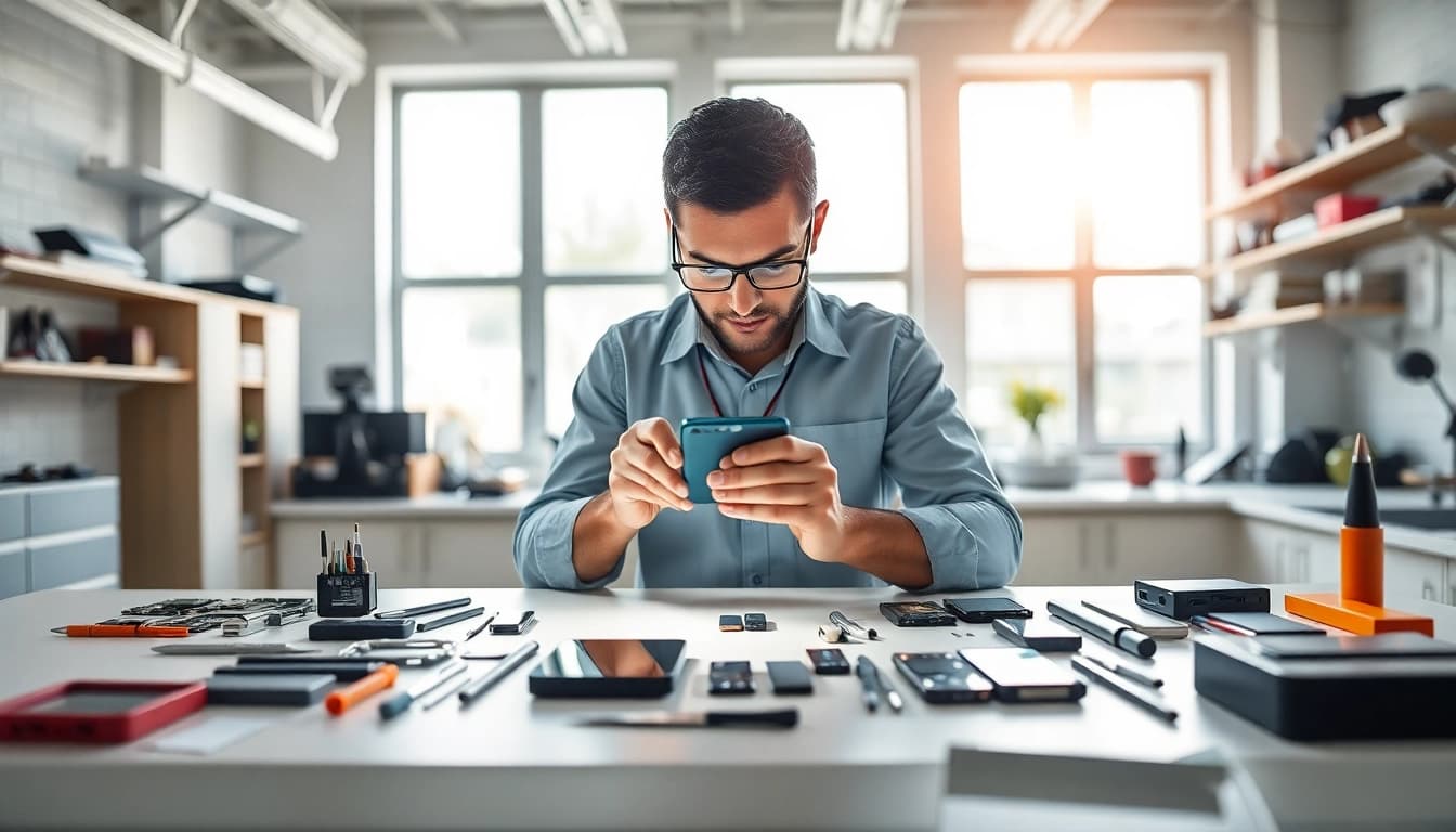 Cash for broken phones service with a technician skillfully repairing a smartphone.