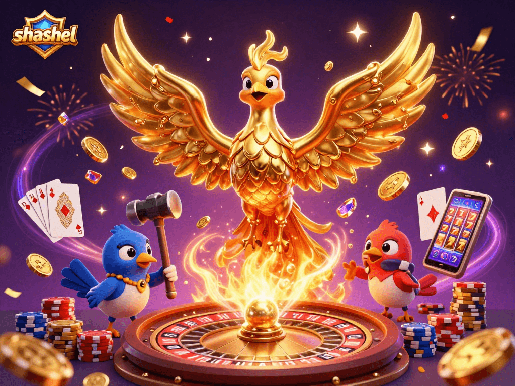 Experience shashel's dazzling 3D casino world with molten phoenix and stunning gaming elements.