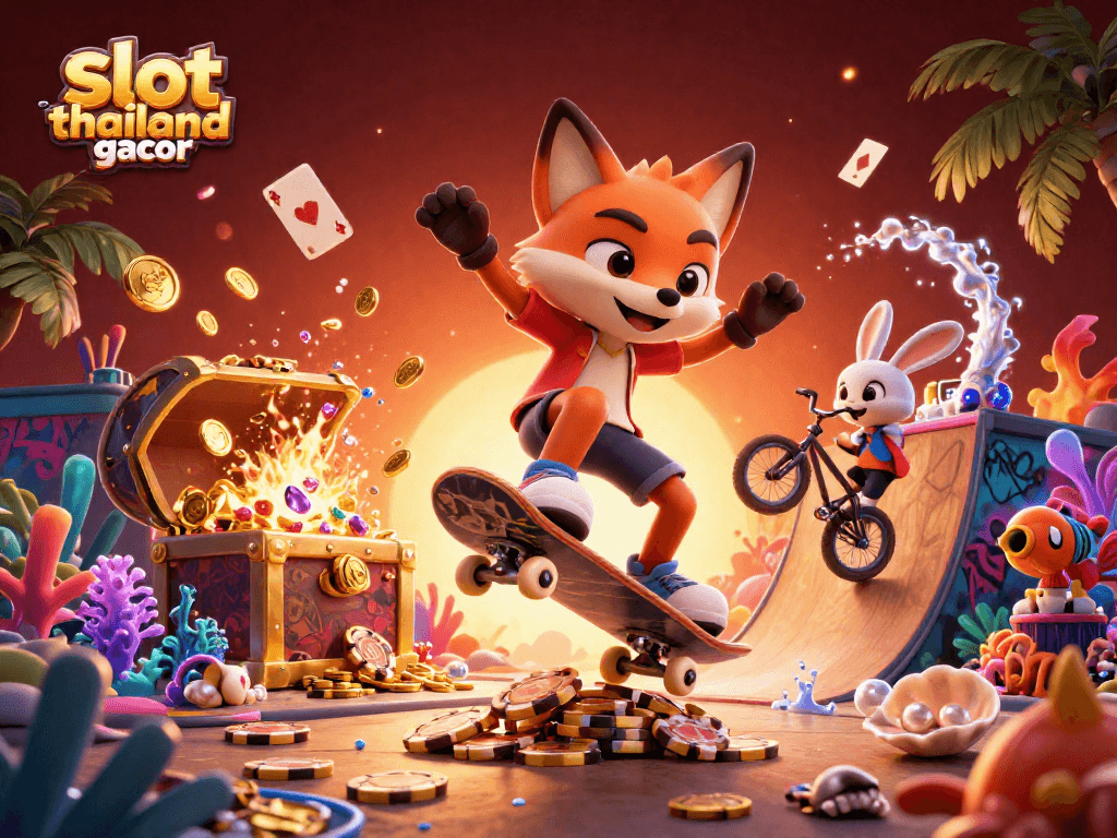 Experience slot thailand gacor with vibrant 3D cartoon characters in an exciting casino scene.