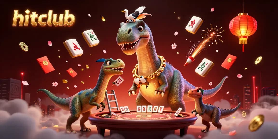 Engage with hitclub at a vibrant casino scene featuring a towering brontosaurus and dynamic gameplay elements.
