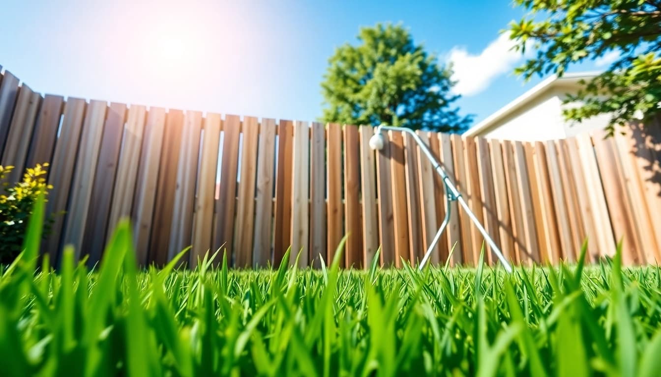 Fence cleaning process showcasing a clean wooden fence in bright backyard setting.