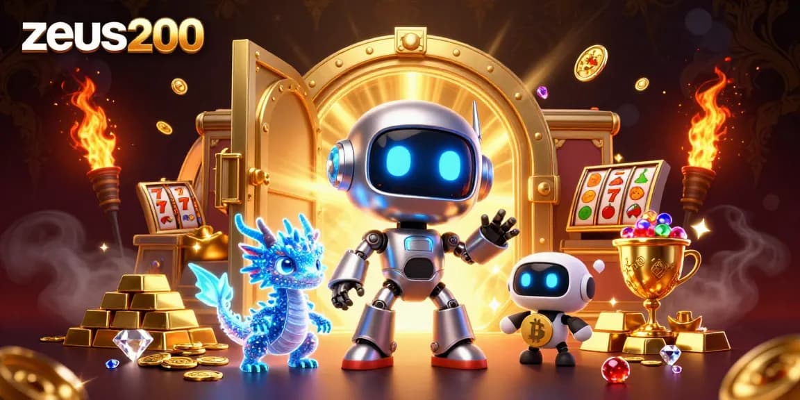 Menangkan jackpot di zeus200 dengan robot neon dan harta karun berkilau.