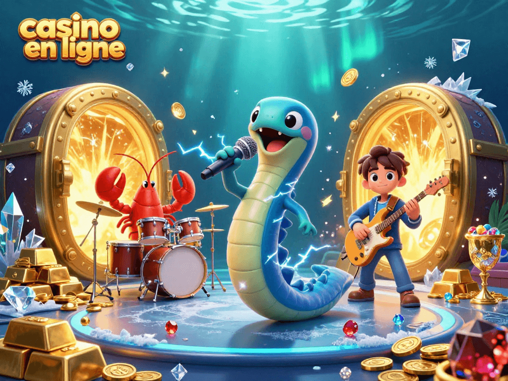 Vibrez au casino en ligne avec cette scène animée d'électricien DJ et ses musiciens sous-marins.