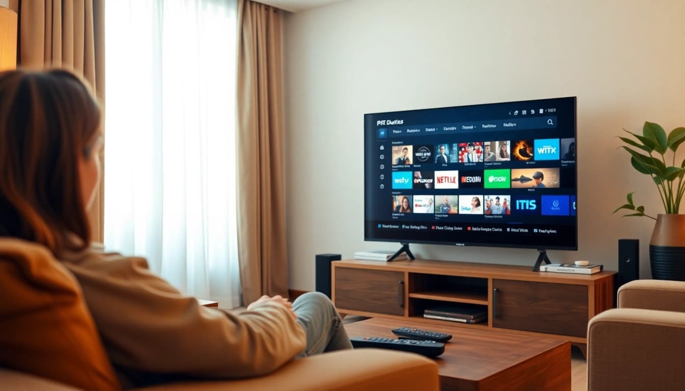 Enjoying IPTV Free Trial No card service on a modern TV in a cozy living room.