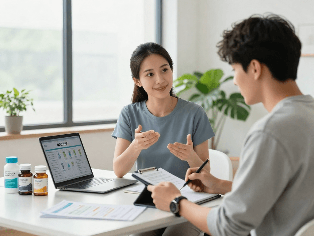 BPC 157 Side Effects discussed in a modern wellness setting with buccal strips and supplements.