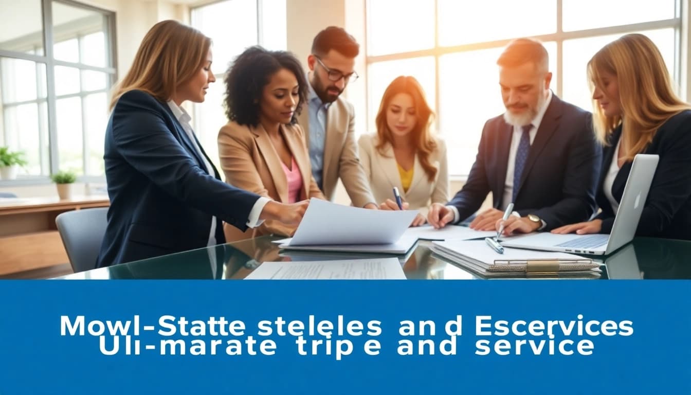 Highlighting Multi-state title and escrow services in a dynamic professional real estate collaboration scene.