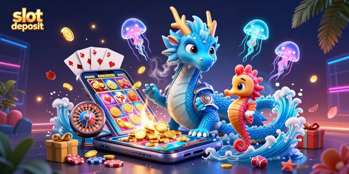 Menangkan slot deposit dengan naga dan kuda, dikelilingi elemen perjudian kelas satu.