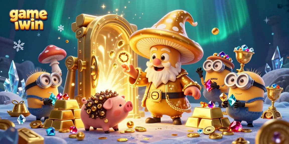 Engage with the enchanting game iwin as the wizard channels gold magic amidst treasure and gems.