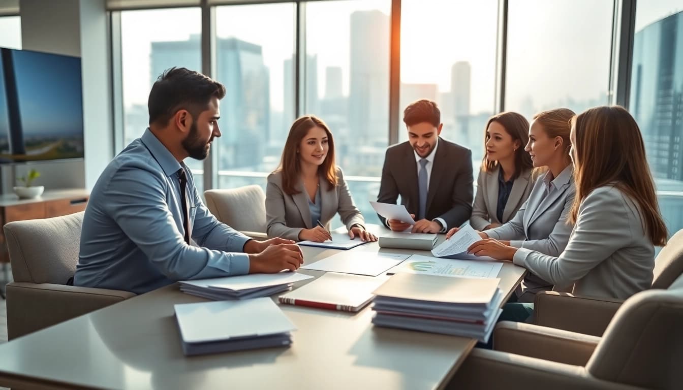 Discussing deemed contracts business electricity in a modern office environment with diverse professionals.
