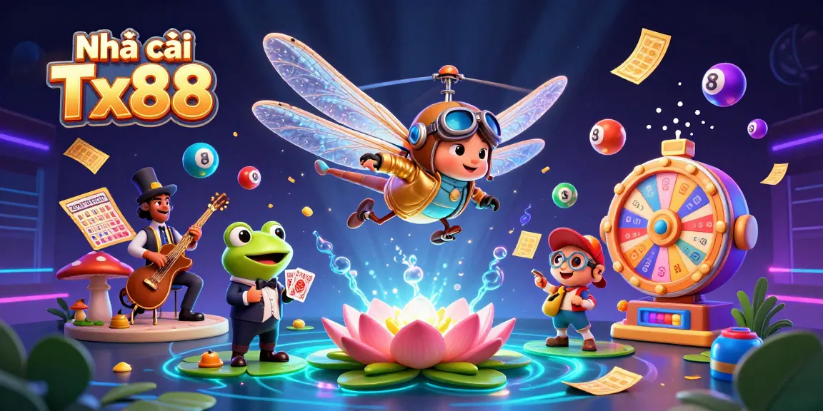 Experience excitement at Nhà cái Tx88 with vibrant lottery and casino elements in this stunning illustration.