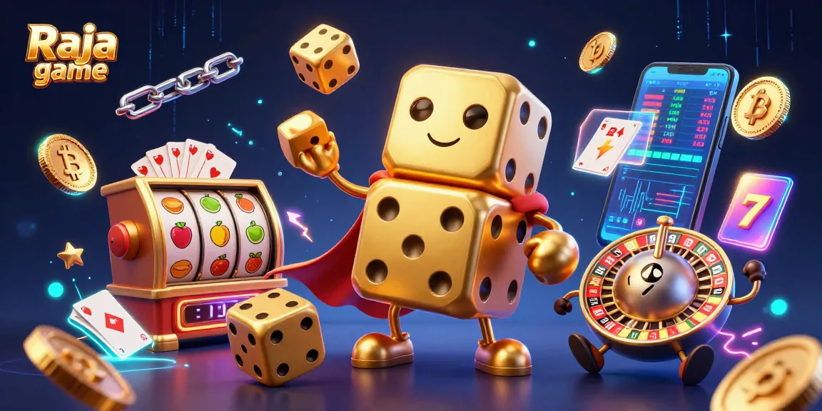 Experience thrilling action with Raja game through vibrant casino elements in a dynamic 3D illustration.