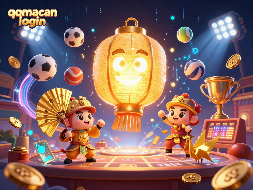 Experience the thrill of qqmacan login with dynamic betting slips, sports elements, and glowing casino treasures.