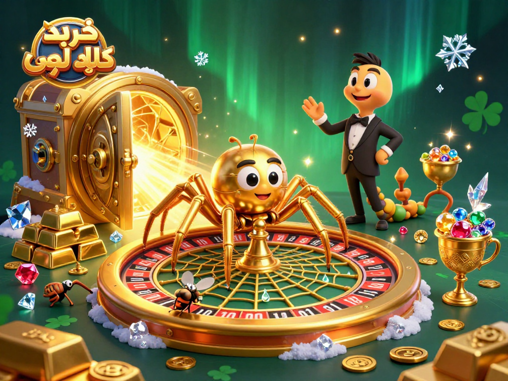 Place bets on خرید کلید لمسی while a golden spider spins a roulette web in this captivating scene.