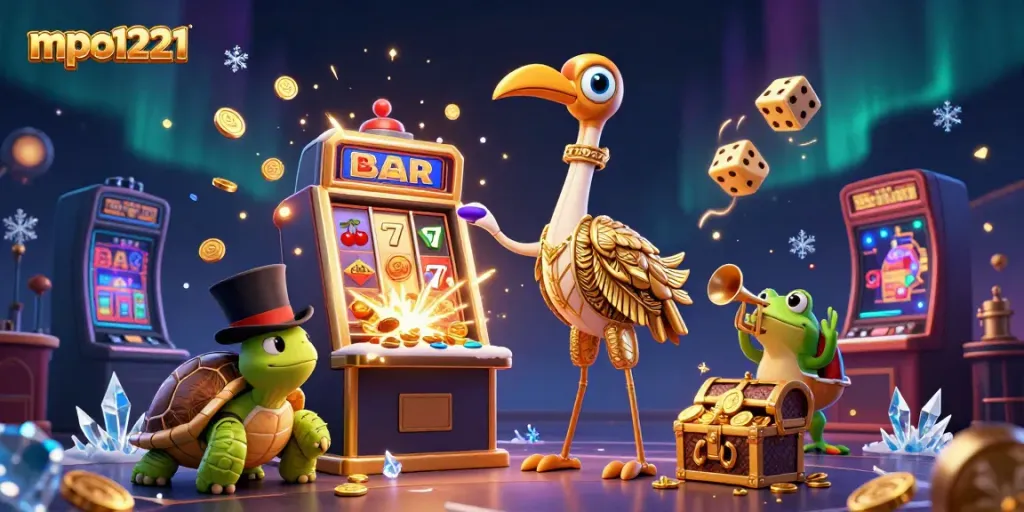 Engage with mpo1221 through an exciting casino scene featuring dynamic characters and vibrant gaming elements.