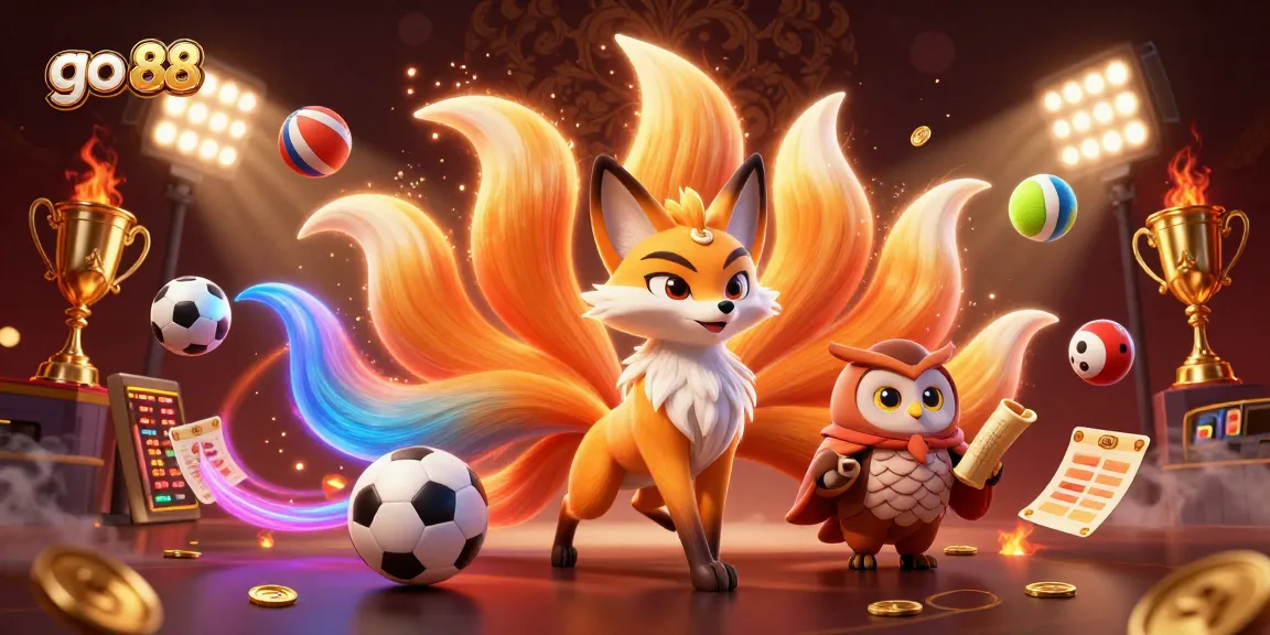 Experience go 88 in vibrant casino action with a dynamic illustration of characters and sports elements.