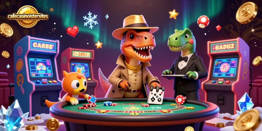 Experience thrilling gameplay at cafecasinosistersites with a velociraptor card counter and vibrant gaming elements.