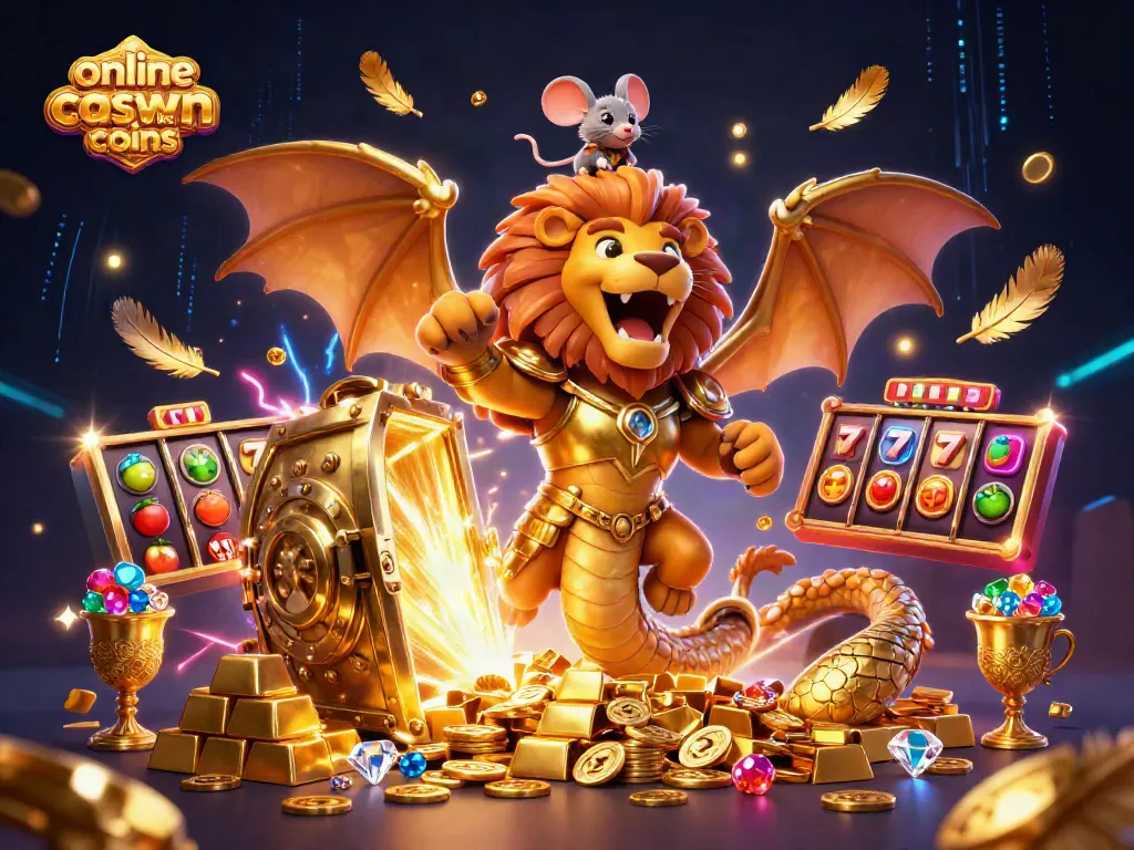 Play exciting games at an online casino like crown coins with vibrant slots and gold treasures.