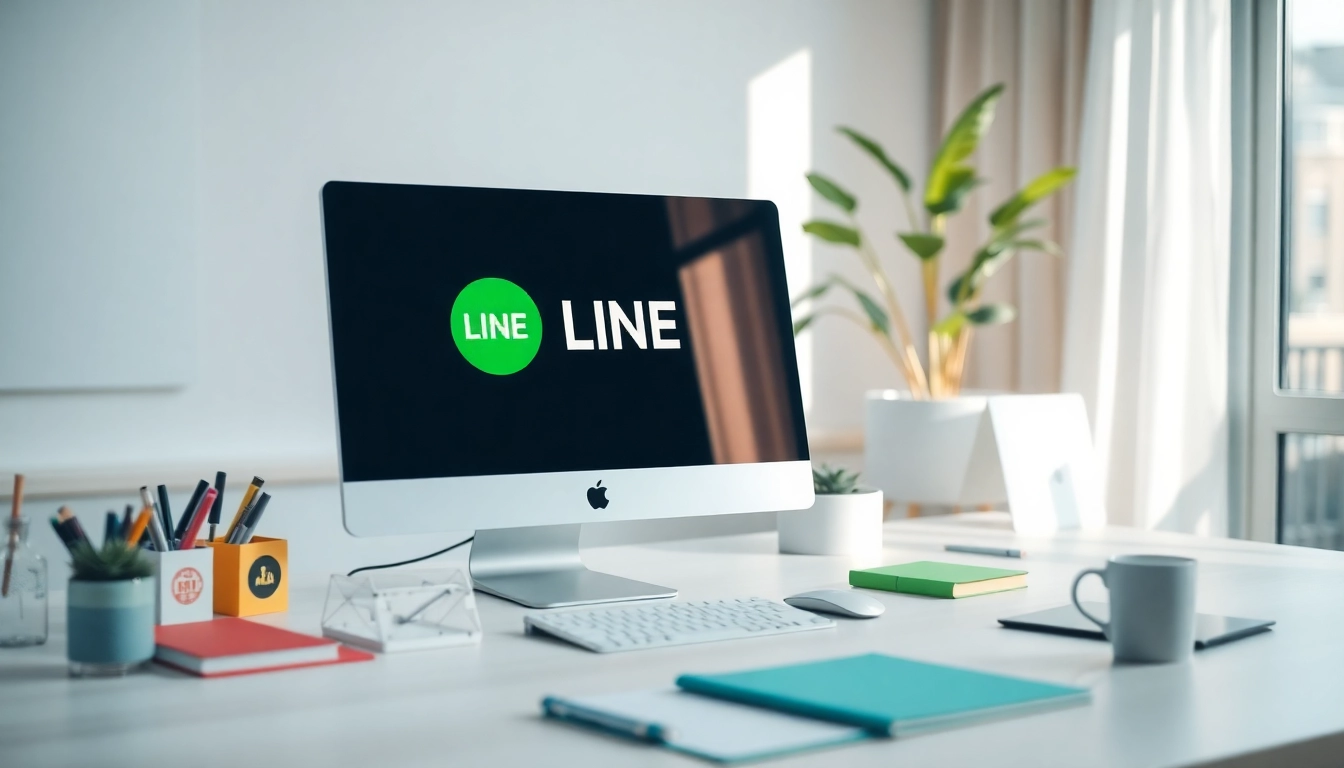 使用 LINE 電腦版 鮮豔現代桌面與植物裝飾的工作空間