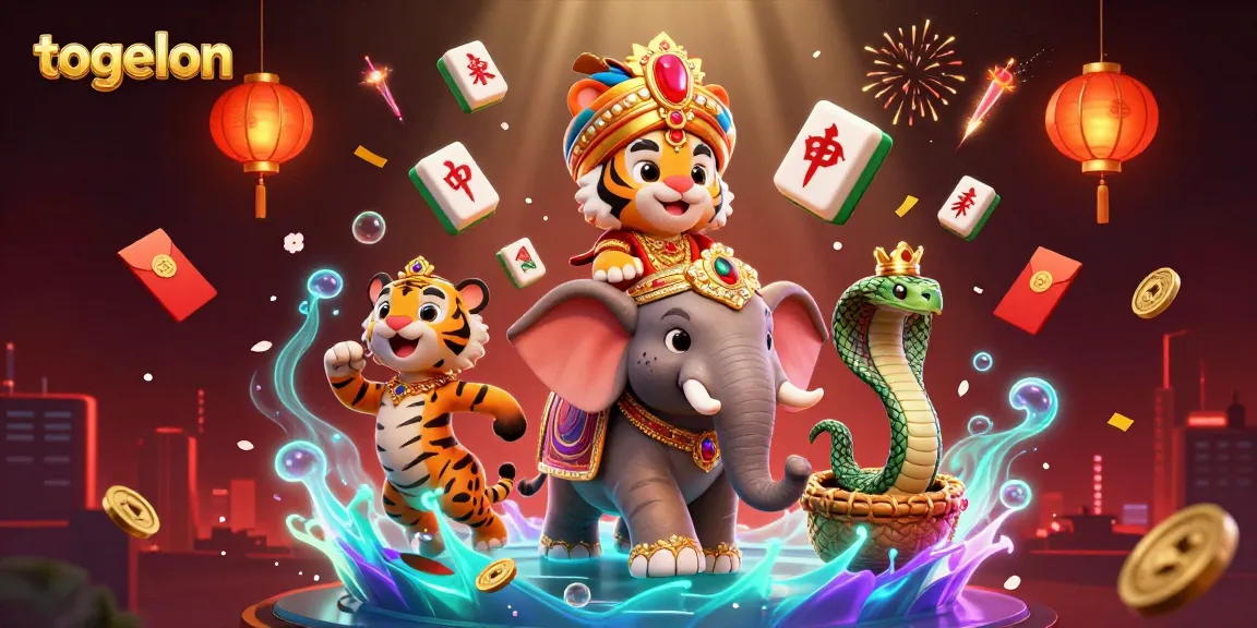 Engage with togelon showcasing a vibrant 3D casino scene filled with dynamic game elements and cultural symbols.