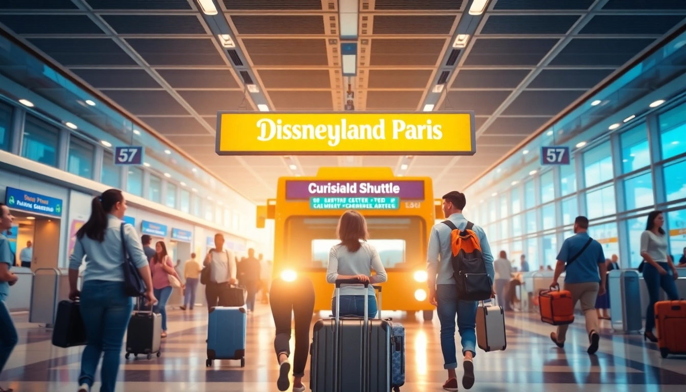 Family navigating from disneyland paris to airport with luggage and excitement