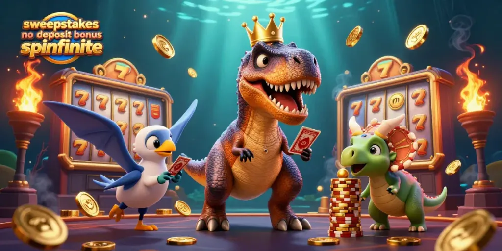 Engage with the sweepstakes casino no deposit bonus spinfinite, featuring vibrant characters and dynamic game elements.