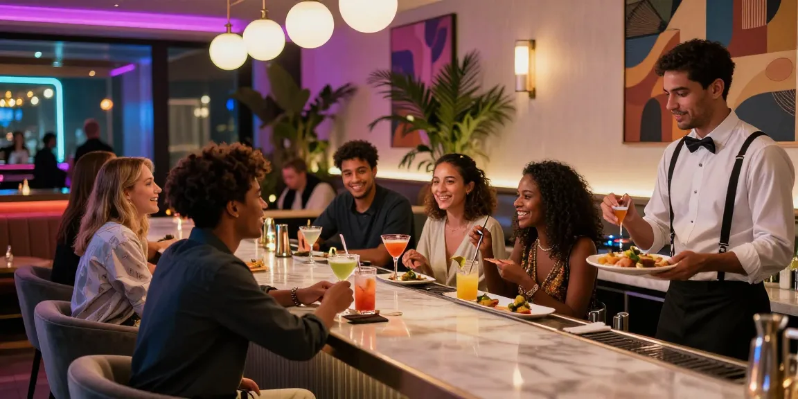 Friends enjoying drinks at a vibrant 오피사이트 lounge, capturing the nightlife atmosphere and social interaction.