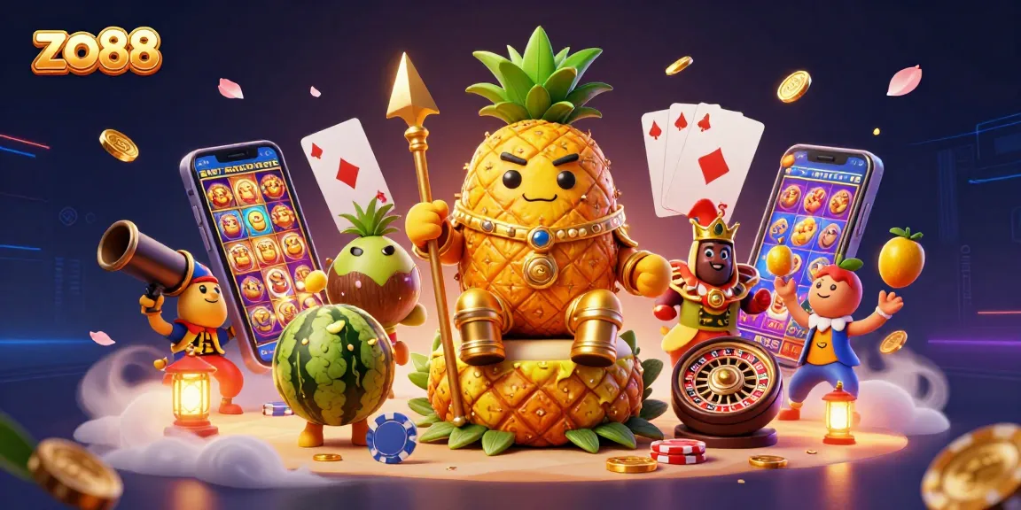Experience excitement at zo88 with a golden pineapple king and dynamic casino elements.