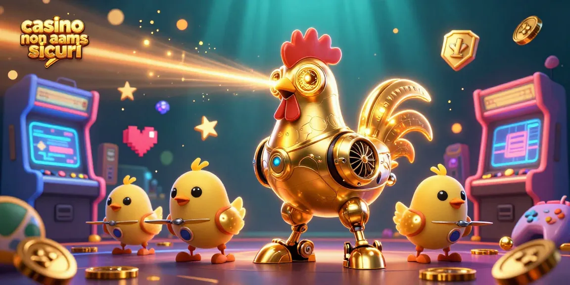 Scopri i casinò non AAMS sicuri con un robot gallo futuristico e giochi avvincenti.