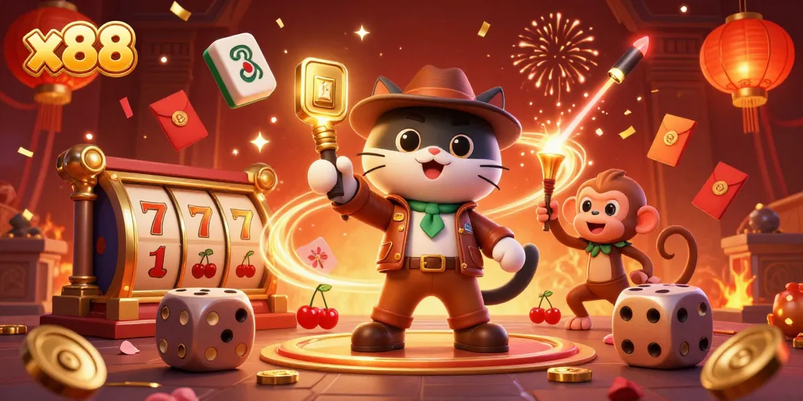 Engage in exciting gameplay at x88 with a 3D explorer cat discovering golden casino artifacts.