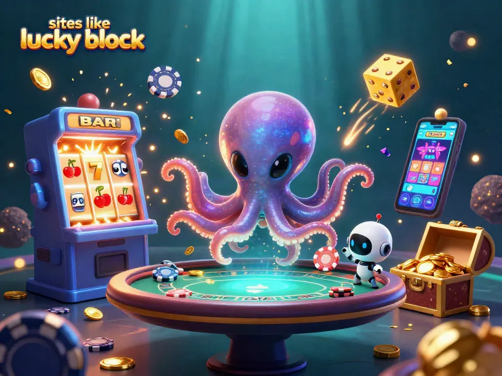 Experience thrilling action with sites like lucky block in a dynamic casino-themed scene featuring an octopus and robot.