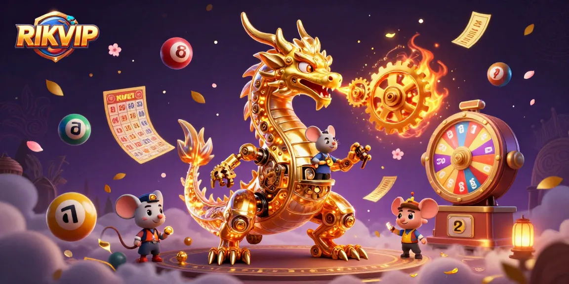 RIKVIP offers unique gaming experiences within vibrant, engaging environments featuring a golden dragon and lotter elements.
