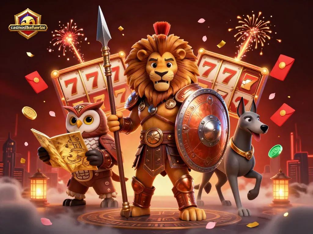 Engage with casinoslikefunrize through dynamic slot reels and animated characters in a rich casino environment.