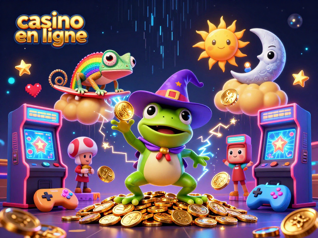 Jouez sur un casino en ligne avec une illustration dynamique de personnages créatifs et des éléments colorés