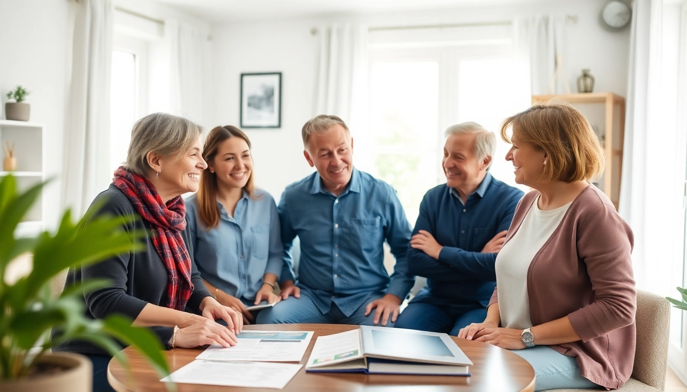 Families engaging in discussion about individualised living options in a welcoming home setting.