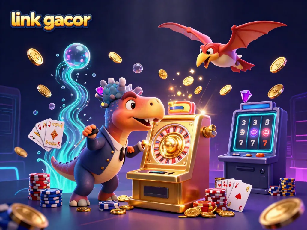 Experience the thrill of gaming with link gacor as cartoon dinosaurs celebrate jackpot wins.