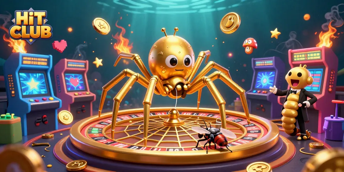 Join the excitement at HIT CLUB with vibrant 3D casino-themed elements and characters.