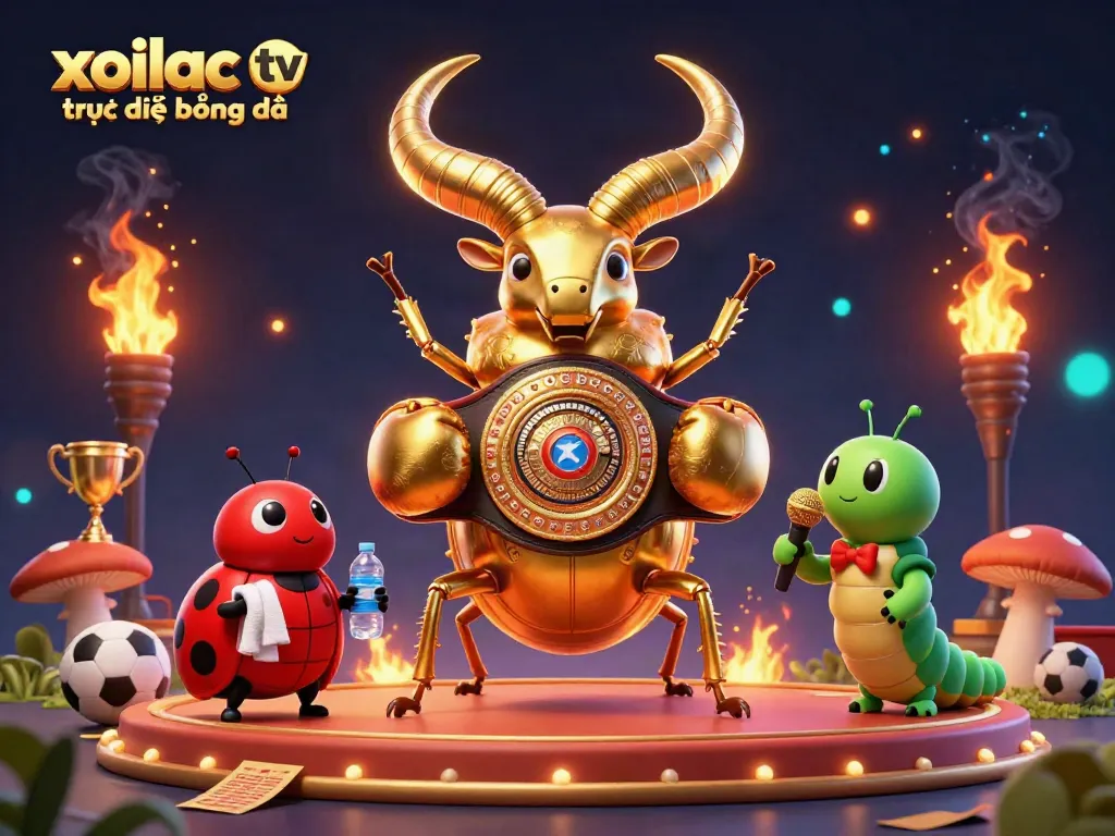Xoilac TV trực tiếp bóng đá with vibrant sports characters and betting elements in a dynamic scene.