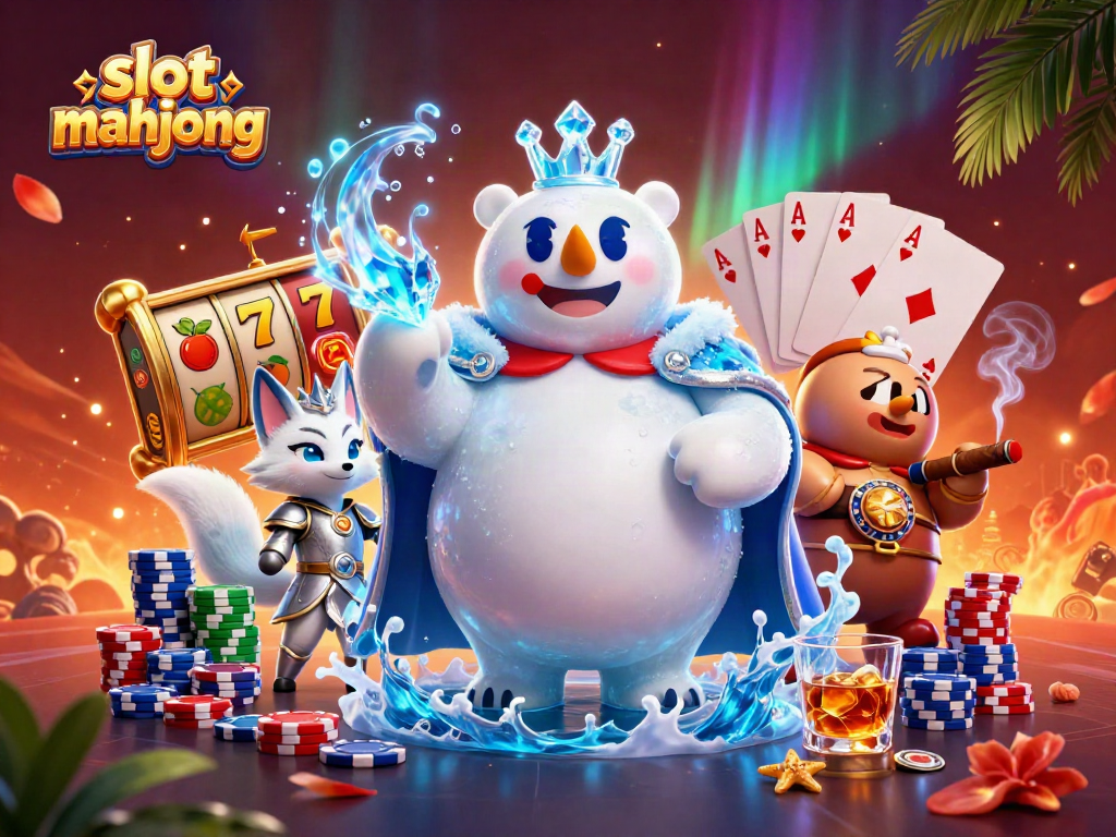 Experience the thrill of slot mahjong with a vibrant 3D scene featuring ice king polar bear and fox.