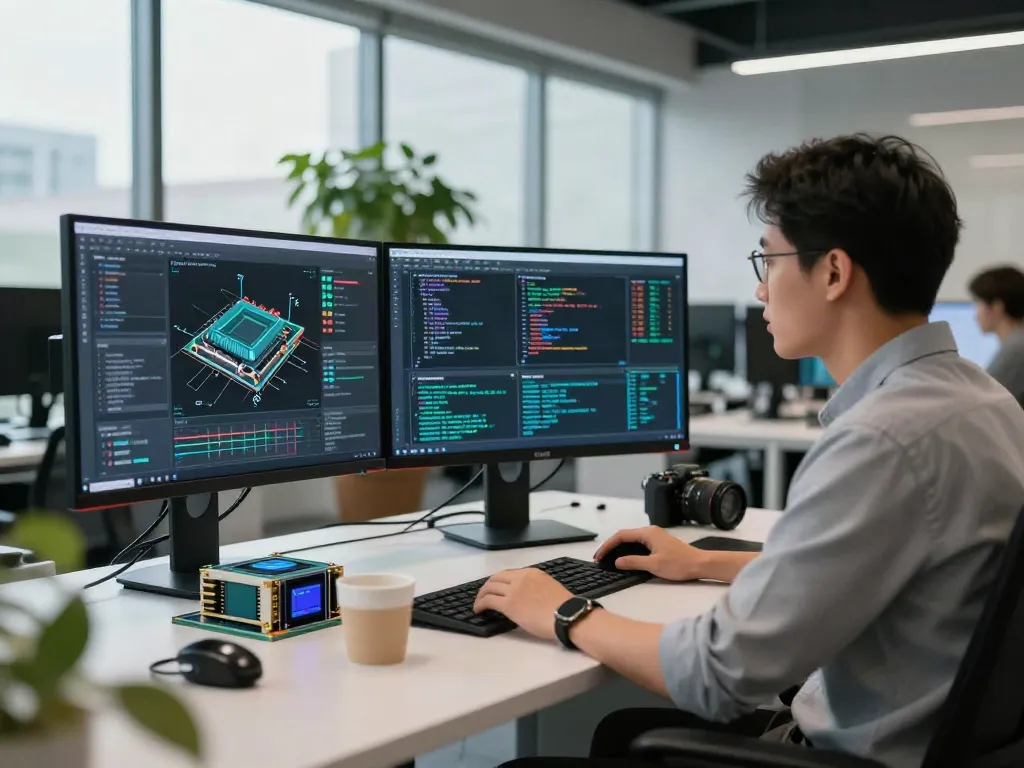 Engineer analyzing GPU computing performance data in a modern office workspace.
