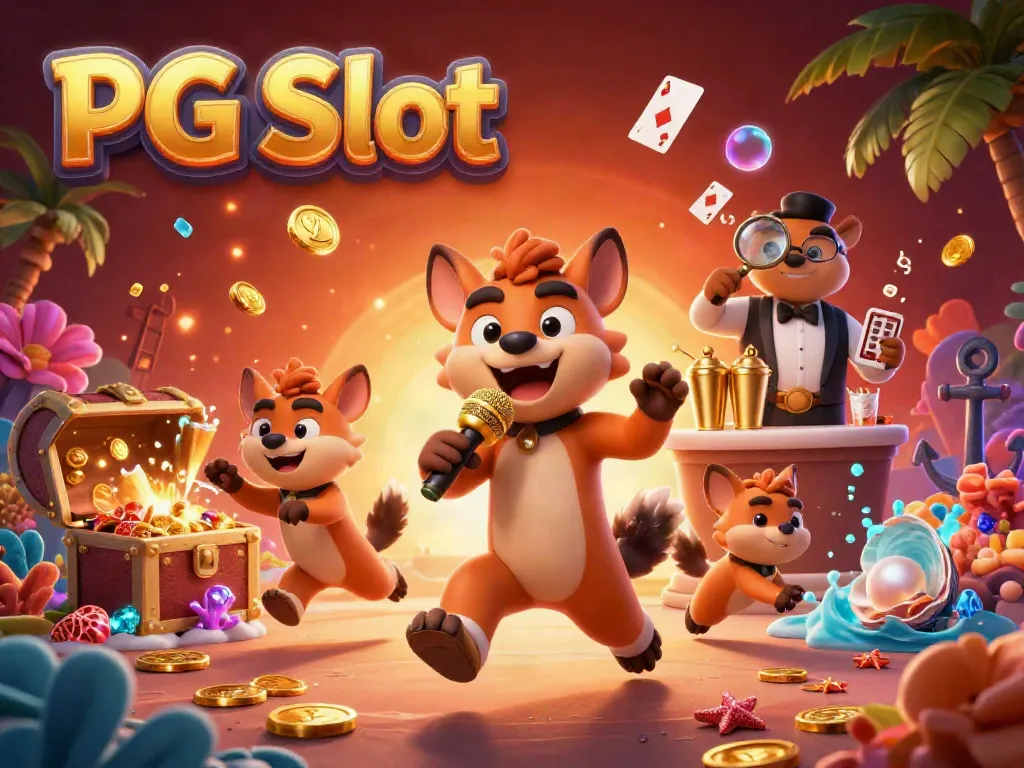 Engage with PG Slot excitement, showcasing hyenas in a comedy casino scene with vibrant elements.